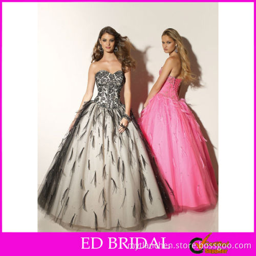 Ball Gown Sweetheart Embroidered Feather Prom Dress
